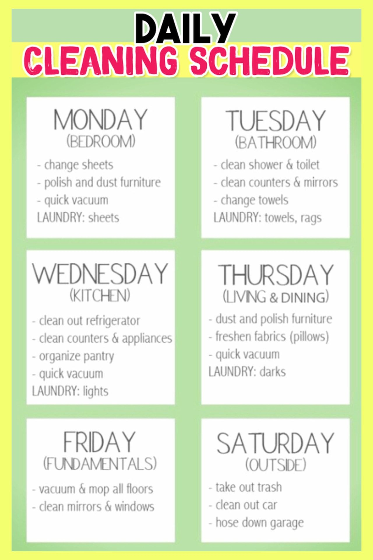 House Cleaning Schedules Checklists Daily Weekly 