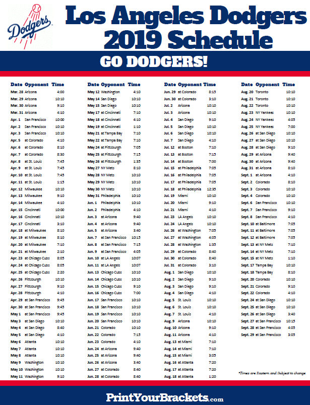 Los Angeles Dodgers Schedule This Week