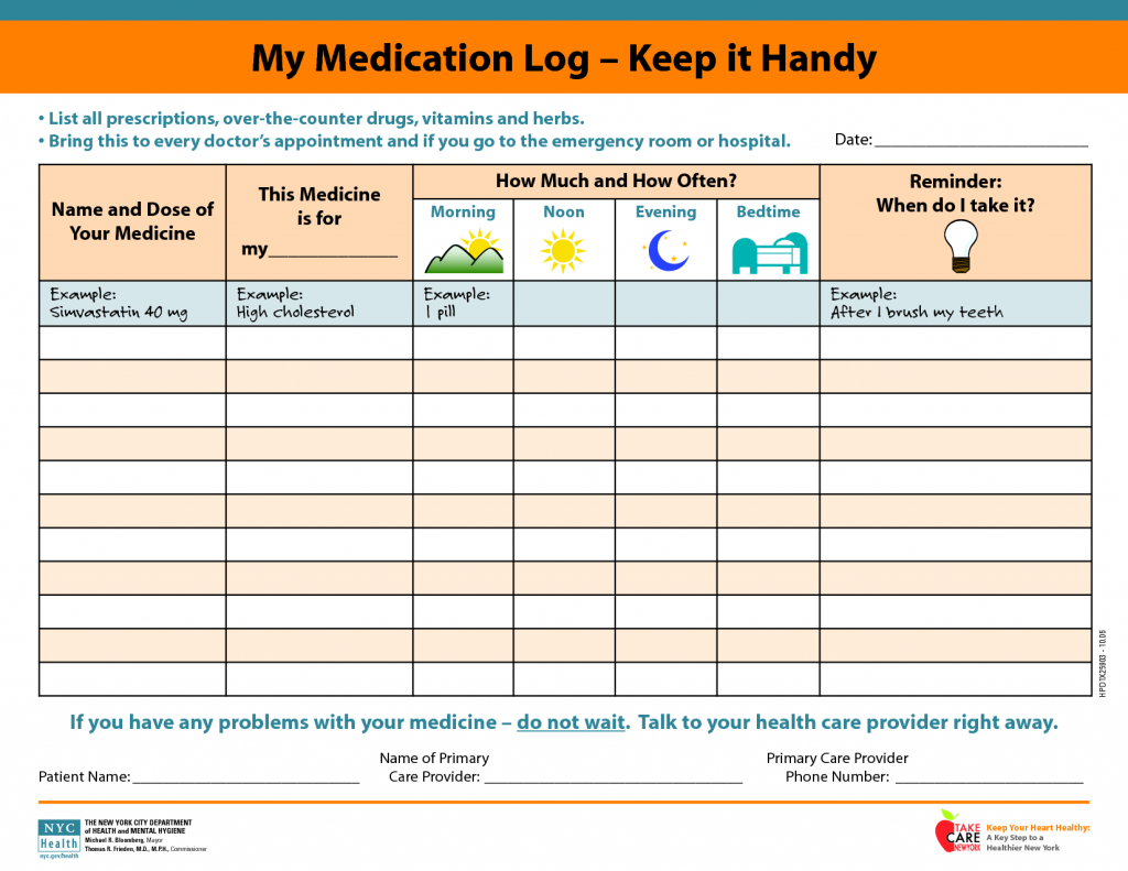 My Medication Log Keep It Handy Medication Chart