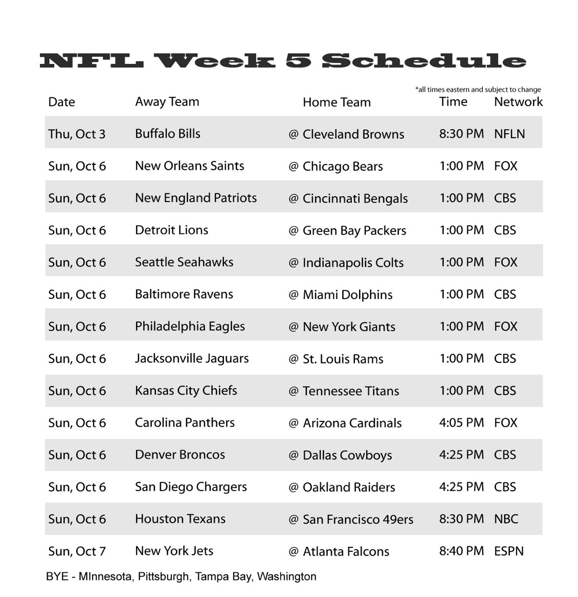 Nfl week 5 schedule
