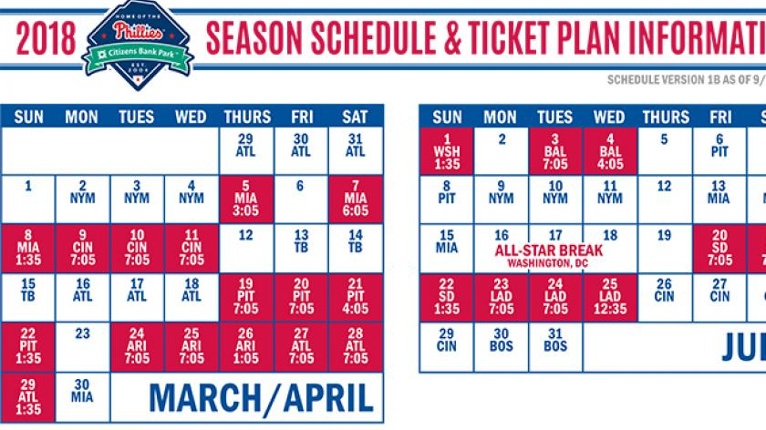 Phillies 2018 Schedule Notes Season Starts Early Heavy 