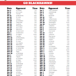 Printable 2018 2019 Chicago Blackhawks Hockey Schedule
