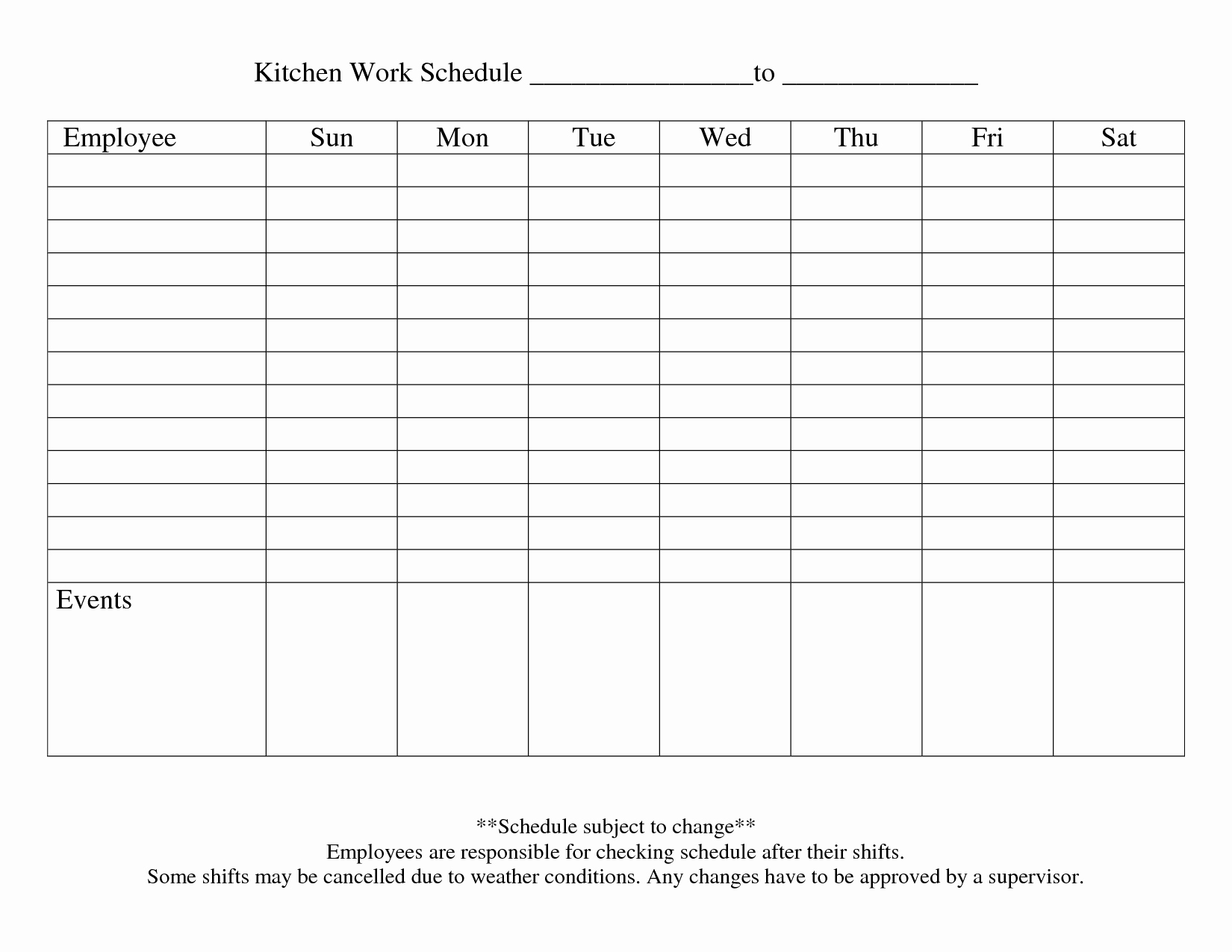 Printable Blank Weekly Employee Schedule Calendar 