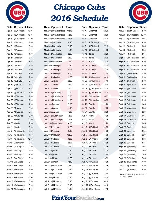 Printable Chicago Cubs Baseball Schedule Chicago Cubs 