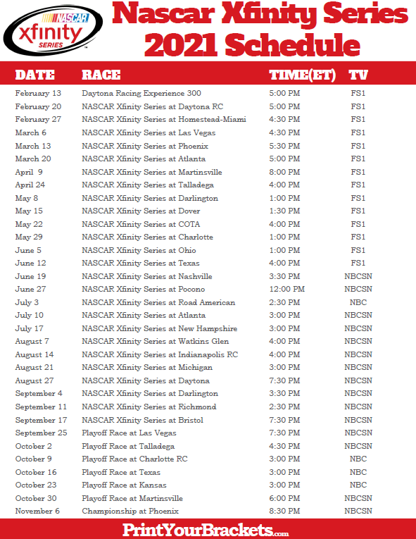 Printable Nascar Schedules That Are Punchy Stone Website