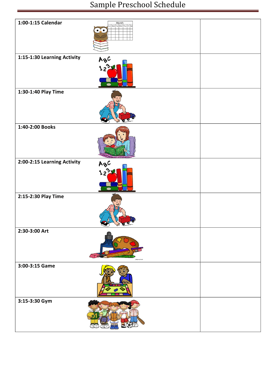 Sample Preschool Daily Schedule Download Printable PDF 