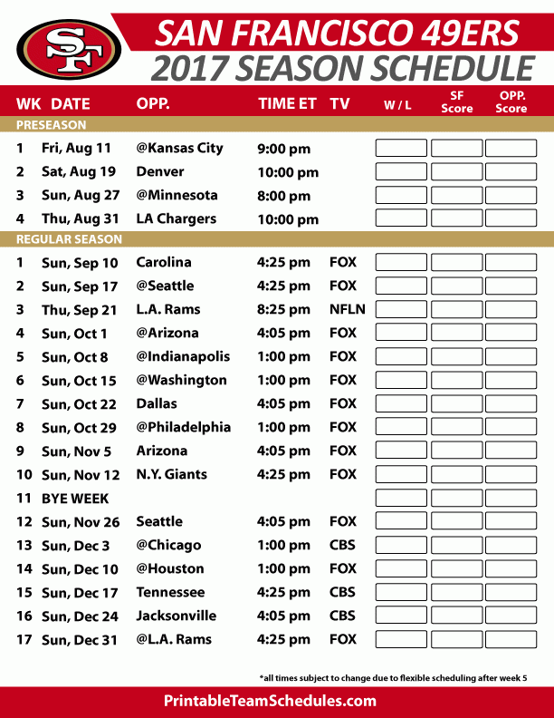San Francisco 49ers Schedule 2017 MISHKANET COM