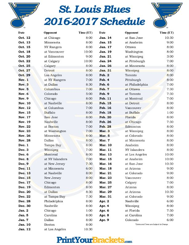 St Louis Blues Printable Schedule That Are Witty Lucas 