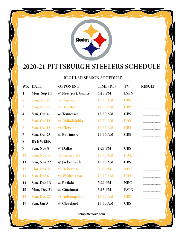 Steelers Schedule 2021 2022 Printable Schedule Printable 