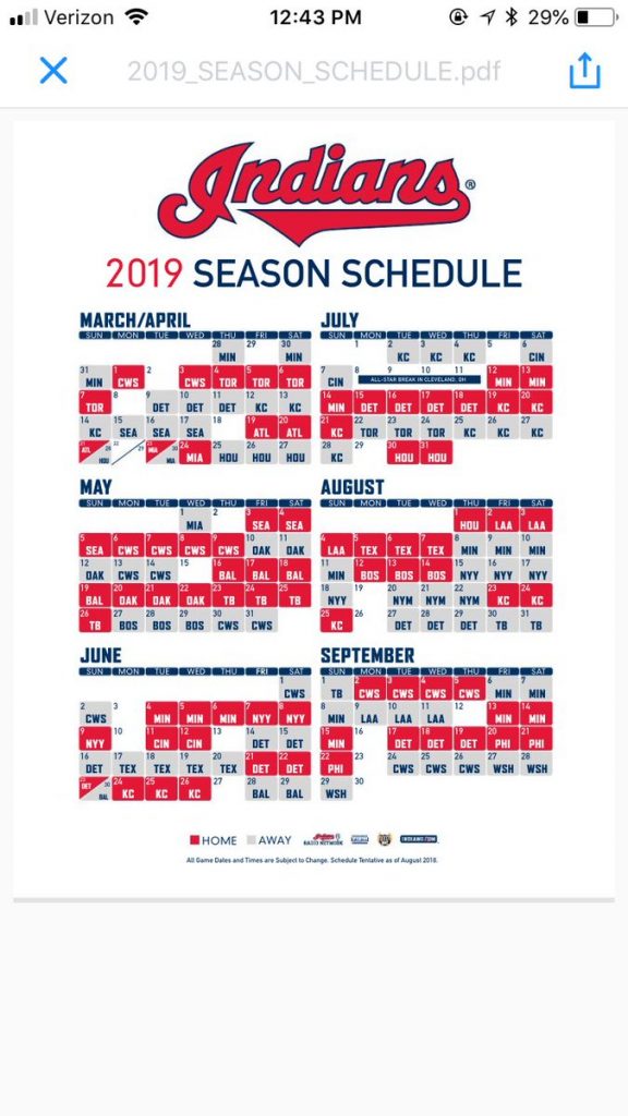 Superb Cleveland Indians Printable Schedule Aubrey Blog