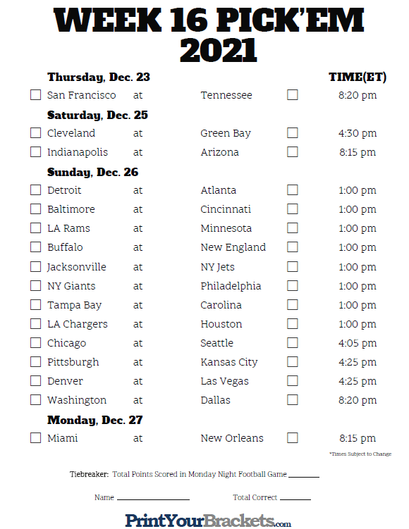 The Best Nfl Schedule Week 16 Printable Derrick Website