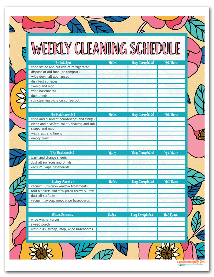 This Free Printable House Cleaning Schedule available In 