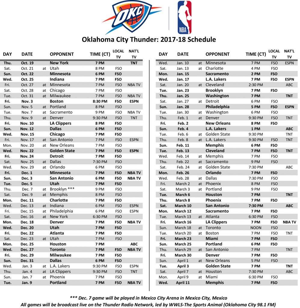 Thunder Schedule Printable That Are Magic Stone Website