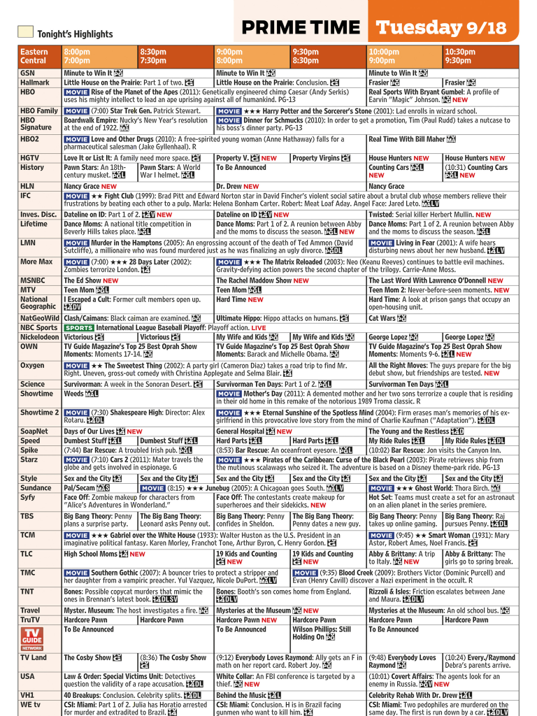 Tv Schedule For Tonight Examples And Forms