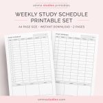 Weekly Study Schedule Printable Set Student Planner