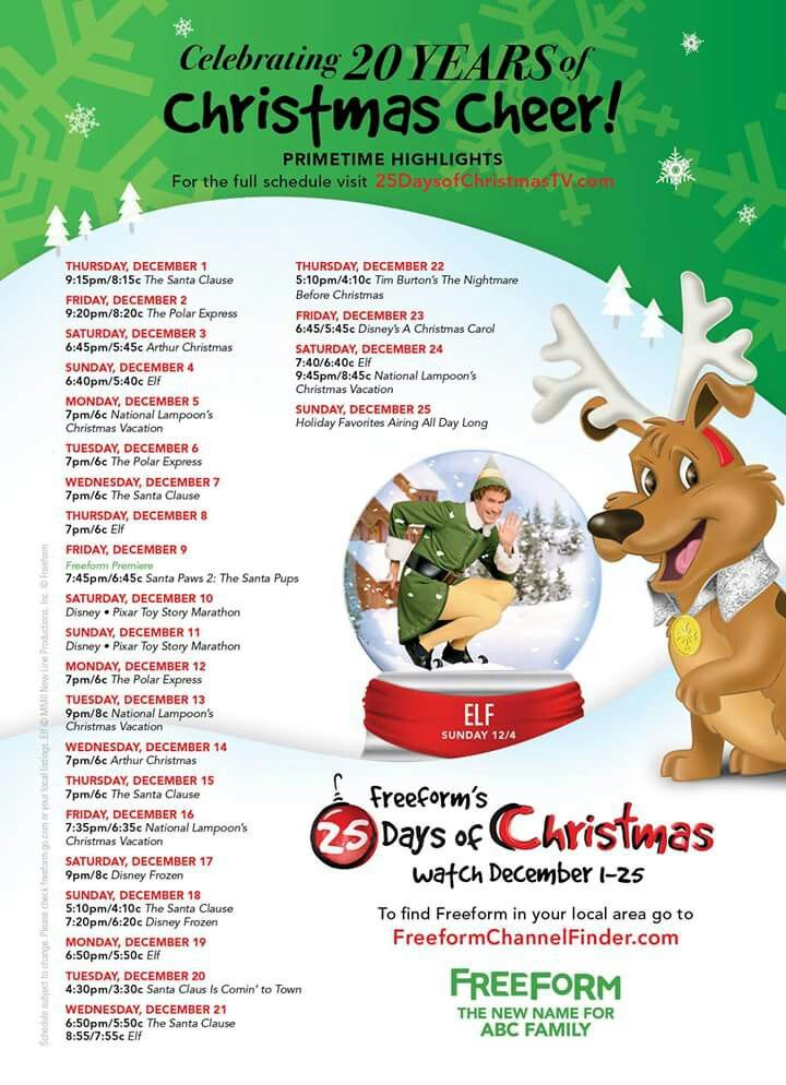 2016 ABC Family Free Form 25 Days Of Christmas Schedule