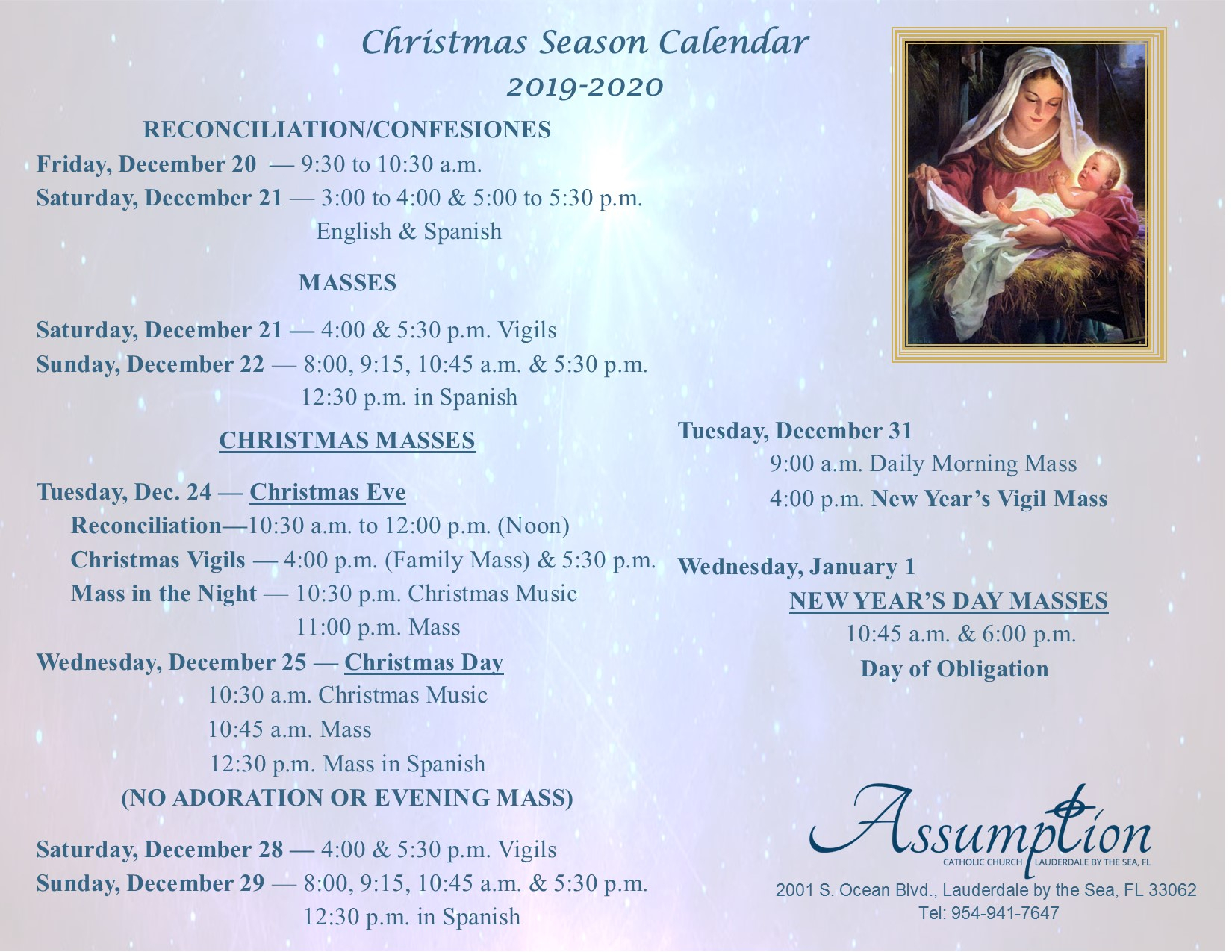 2019 Christmas Schedule Assumption Catholic Church