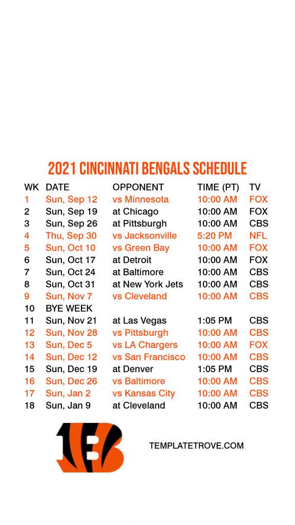 2021 2022 Cincinnati Bengals Lock Screen Schedule For