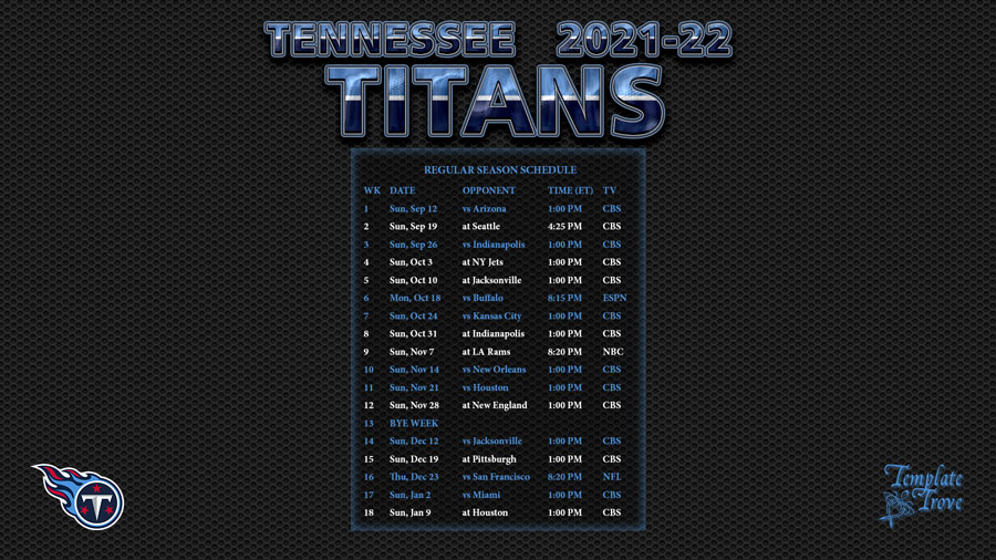 2021 2022 Tennessee Titans Wallpaper Schedule