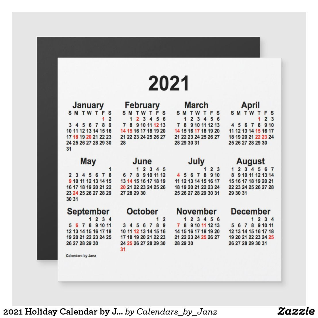 2021 Holiday Calendar By Janz 5x5 Magnet Zazzle 