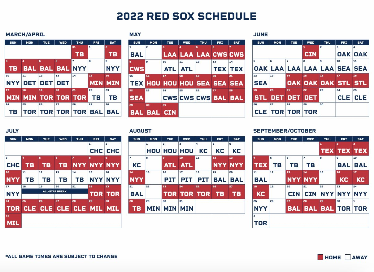 2022 Red Sox Schedule RSNStats