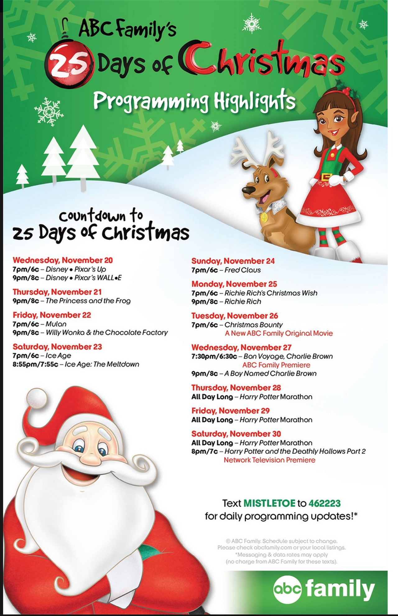 ABC Family 25 Days Of Christmas Pre holiday Movie Schedule 
