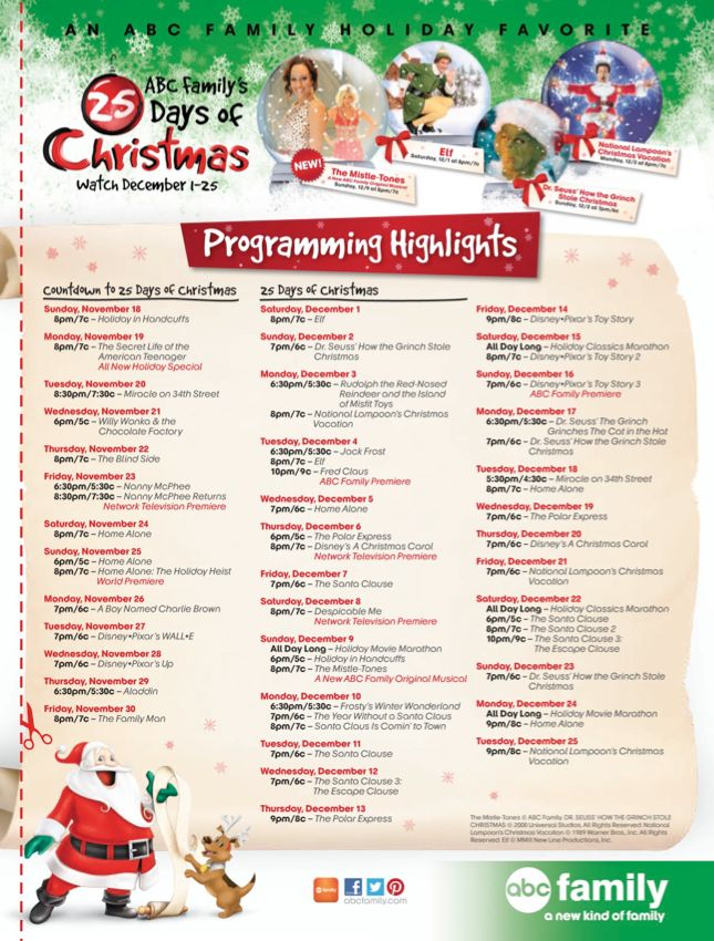 ABC Family S 25 Days Of Christmas Schedule Abc Family