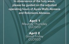 Abreeza Ayala Mall Holy Week 2021 Mall Hours Schedule