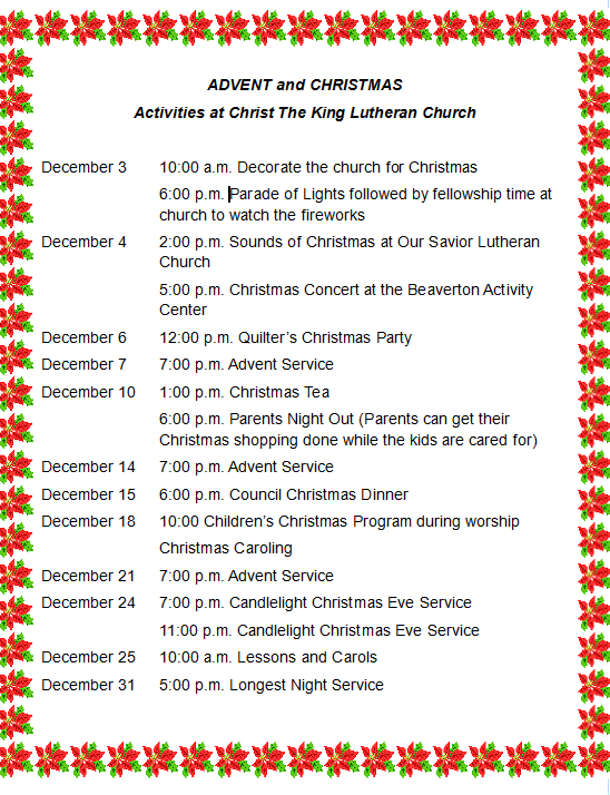 Advent And Christmas Activities Christ The King Lutheran 