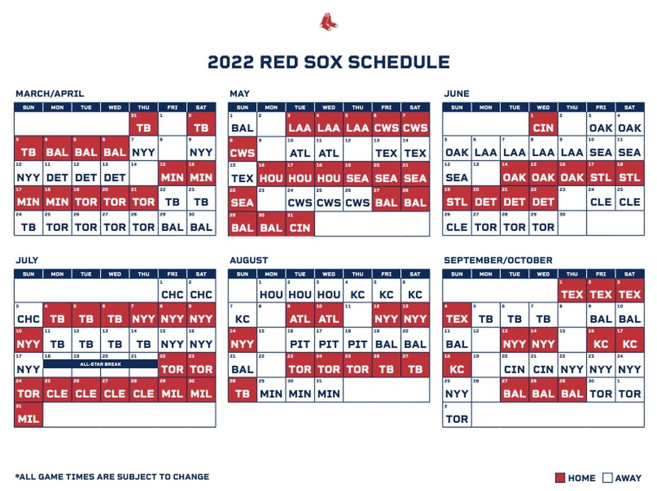 Boston Red Sox Release 2022 Schedule Opening Day Is March 
