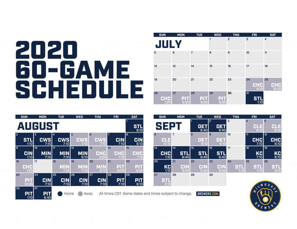 Brewers 2020 Schedule Daily Dodge