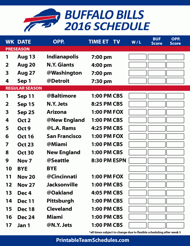 Buffalo Bills Football Schedule Print Here Http 