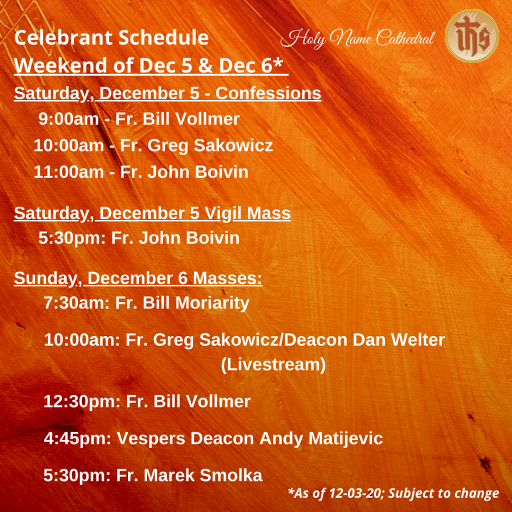Celebrant Schedule 12 06 20 Holy Name Cathedral Parish