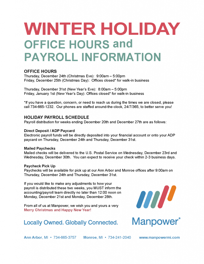 Christmas And New Year S Holiday Office Hours And Payroll