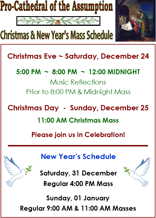 Christmas and new years mass schedule Pro Cathedral Of 