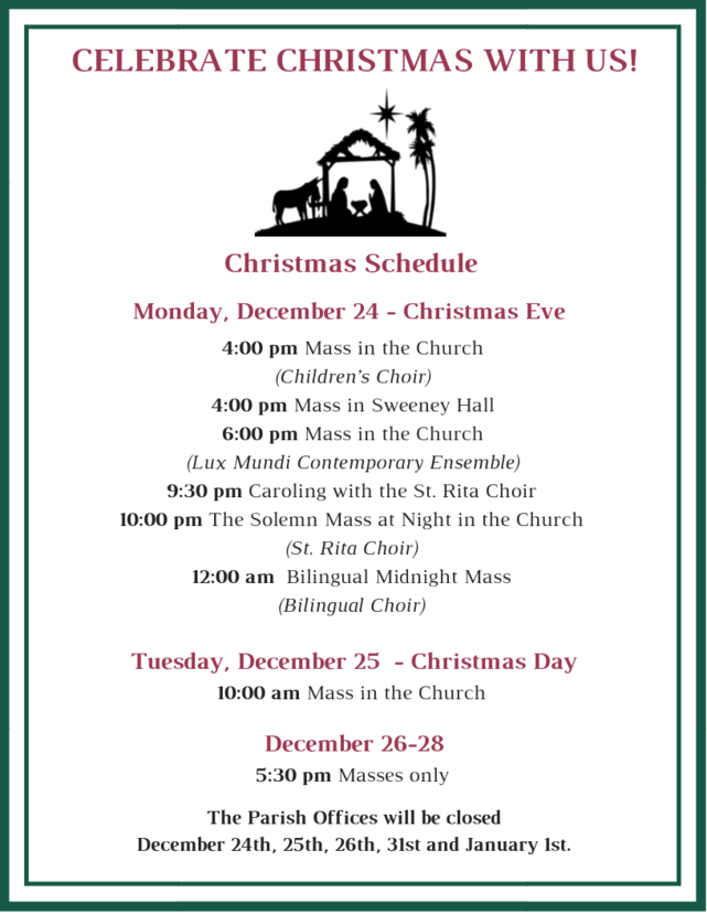 Christmas Eve Mass Schedule St Rita Catholic Community 
