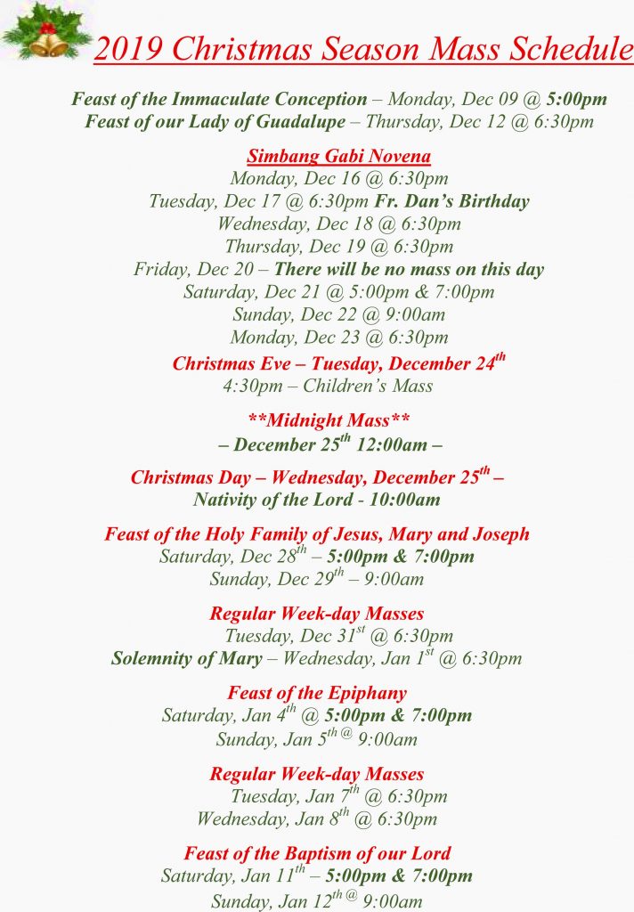 Christmas Mass Schedule 2019 St Mary S Parish Banff