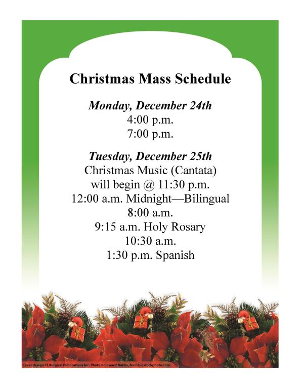 Christmas Mass Schedule Sacred Heart Catholic Church