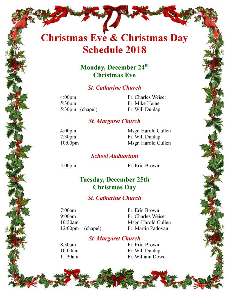 Christmas Mass Schedule St Catharine St Margaret