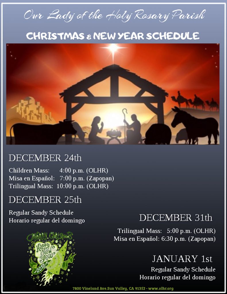 Christmas New Year Mass Schedule Our Lady Of The Holy