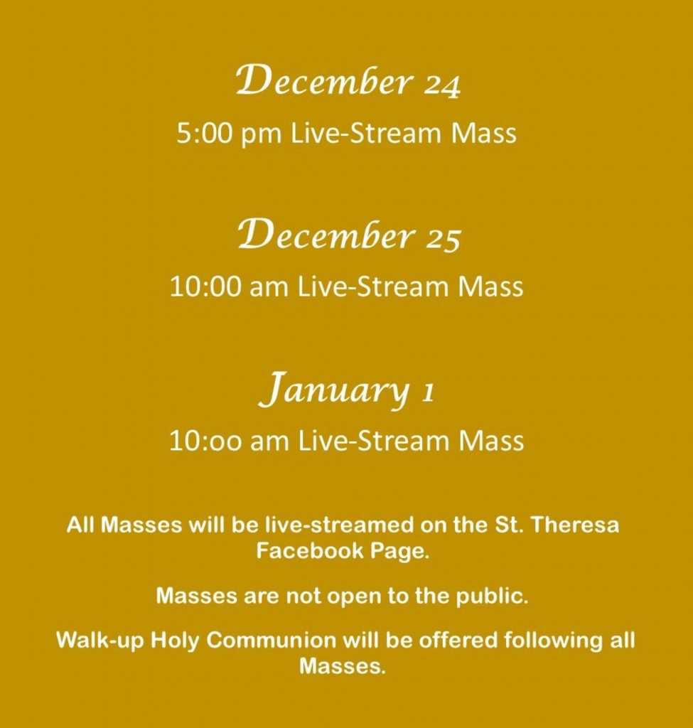 Christmas Schedule St Theresa Catholic Church