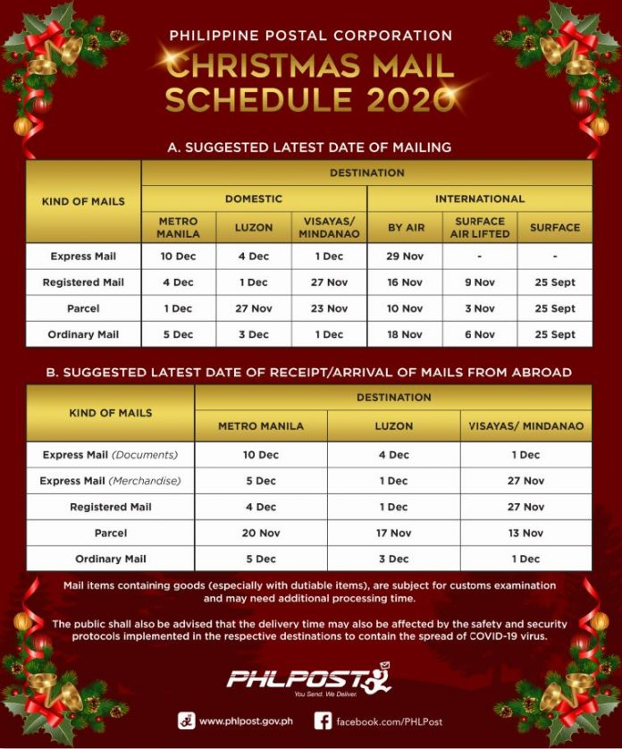 Christmas Season Mail Schedule For PHLPost Delivery Good 