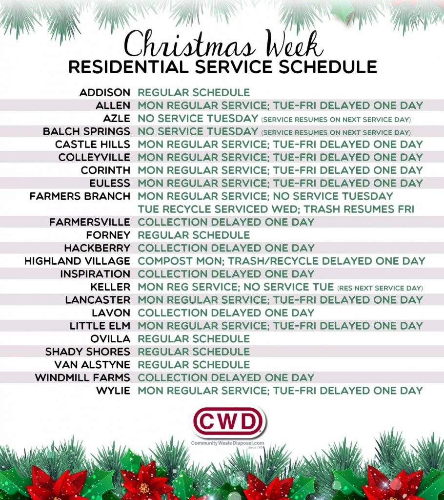 Christmas Week Service Schedule 2018 Community Waste