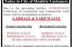 City Of Moultrie Christmas Garbage Trash Pickup Schedule