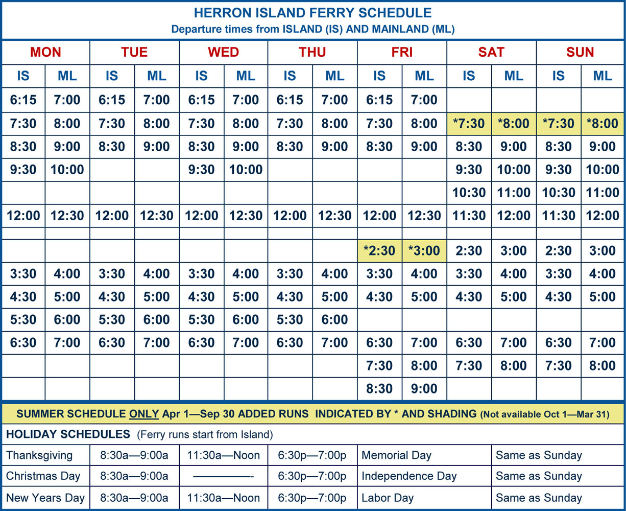 Ferry Schedule Printable Schedule