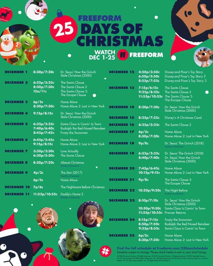 Freeform 25 Days Of Christmas 2019 Schedule This Mama Loves