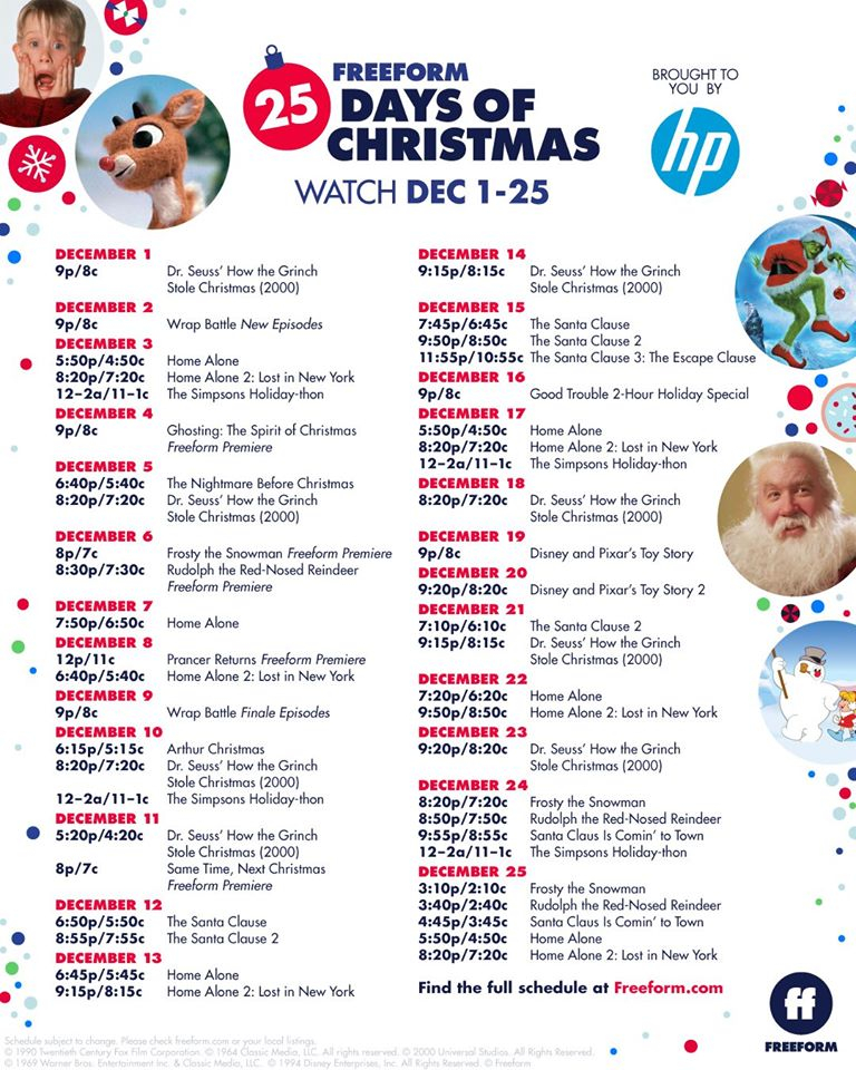 Freeform 25 Days Of Christmas 2020 Schedule Christmas 