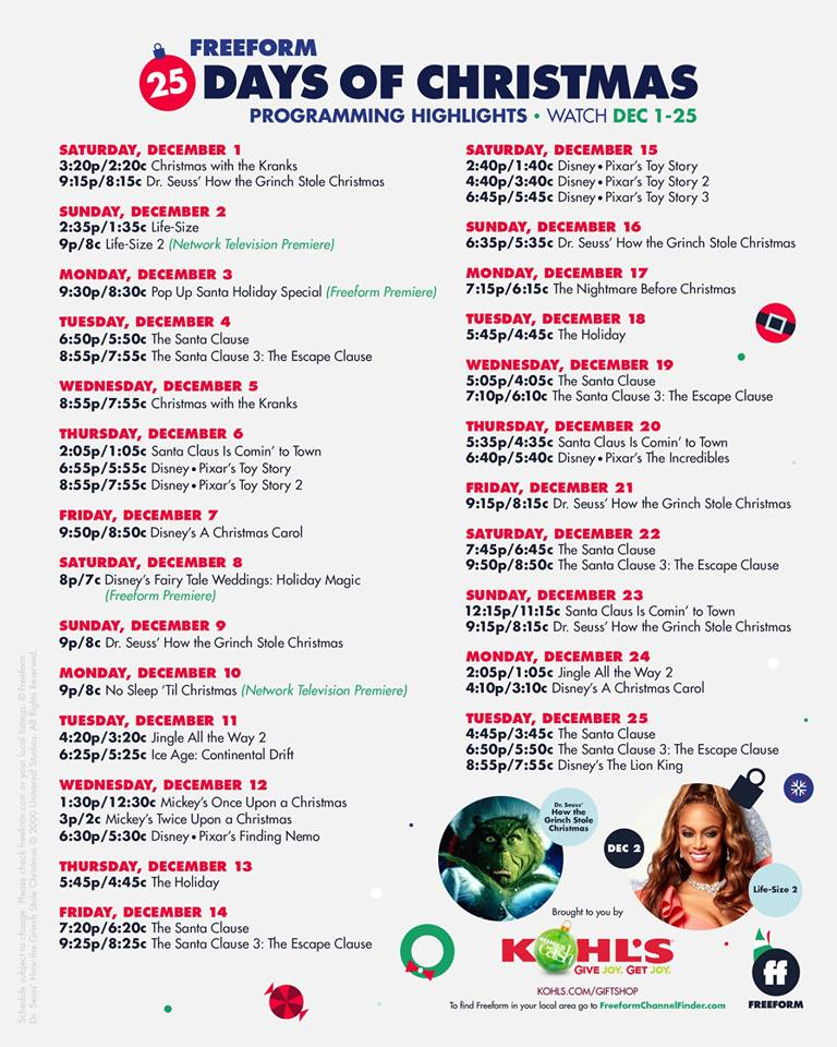 Freeform s 25 Days Of Christmas Schedule 2018