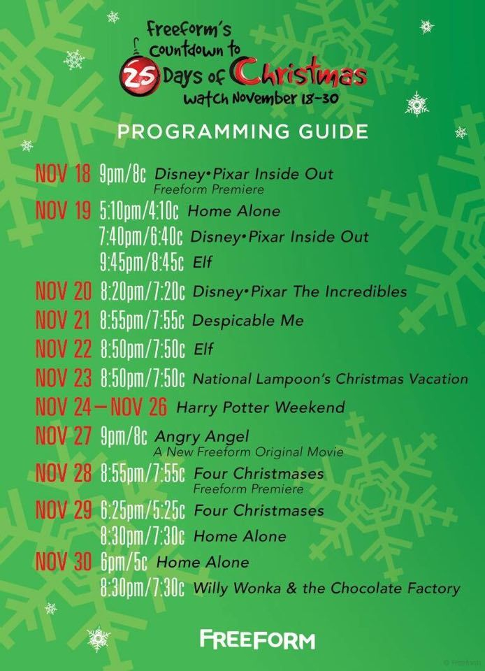Freeform s Countdown To 25 Days Of Christmas Schedule Has 
