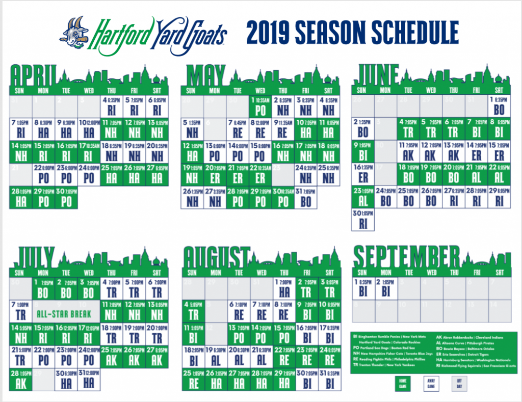 Hartford Yard Goats 2019 Season Schedule